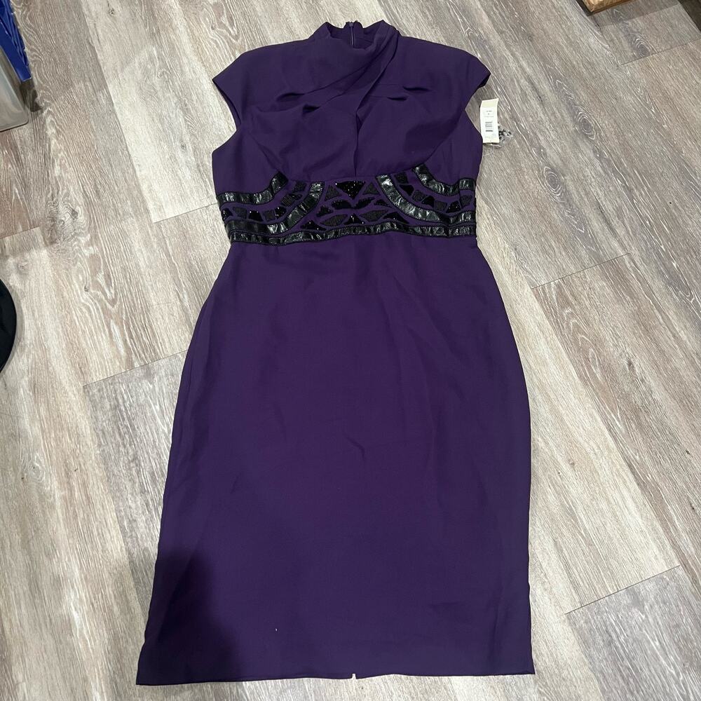Badgley Mischka Collection Purple Midi Geometic Dress Size 14